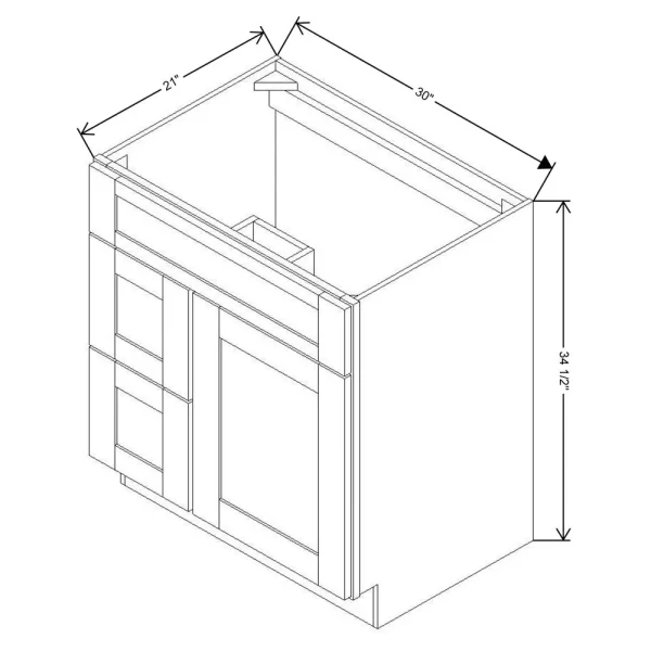 Fabuwood Allure Galaxy Cobblestone 30″ W X 34 1/2″ H X 21″ D Vanity Combo Single Sink W/ 1 Door And 2 Drawers Left Cabinet